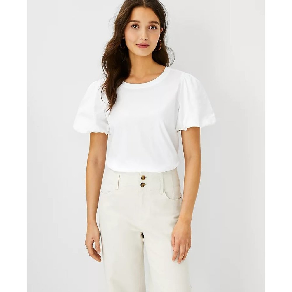 Ann Taylor Petite Poplin Bubble Sleeve Top SP